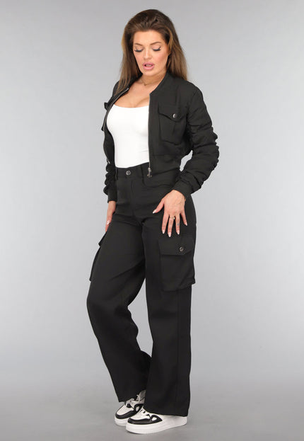 NEW2310 Zwarte Cargo Wide Leg Two Piece