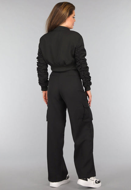 NEW2310 Zwarte Cargo Wide Leg Two Piece