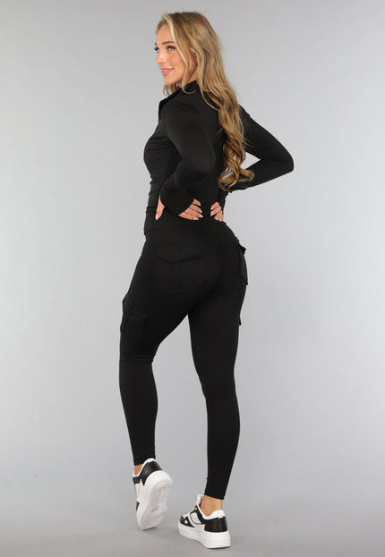 NEW2310 Zwarte Longsleeve Sportset met Duimgaten