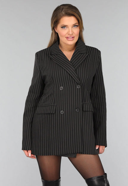 OP=OP.44.NL Zwarte Oversized Blazer met Krijtstreep