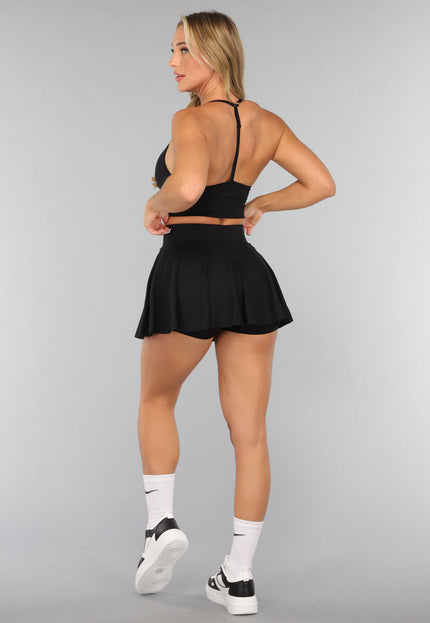 NEW2310 Zwarte Sportset met Geplooide Rok