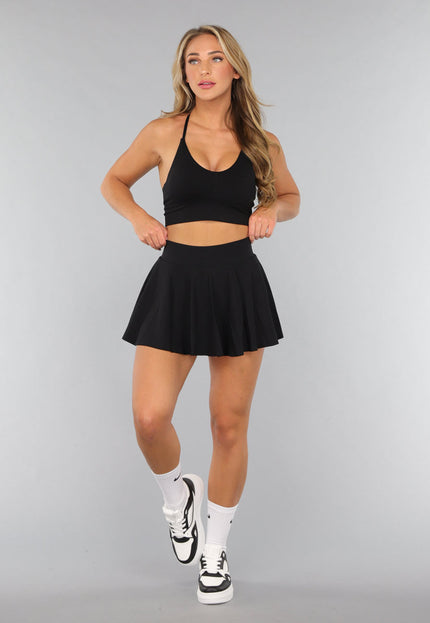 NEW2310 Zwarte Sportset met Geplooide Rok