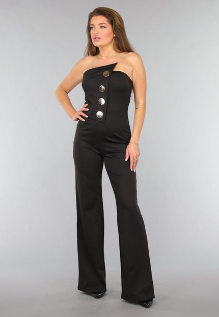 NEW2310 Zwarte Strapless Jumpsuit met Knoopdetail