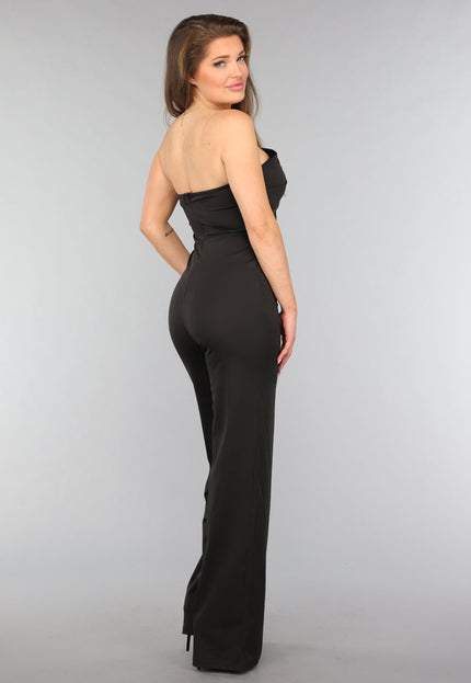 NEW2310 Zwarte Strapless Jumpsuit met Knoopdetail