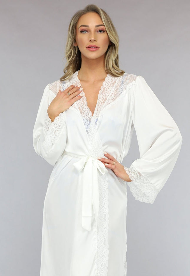 OP=OP.10.NL Classy Witte Satijnen Kamerjas