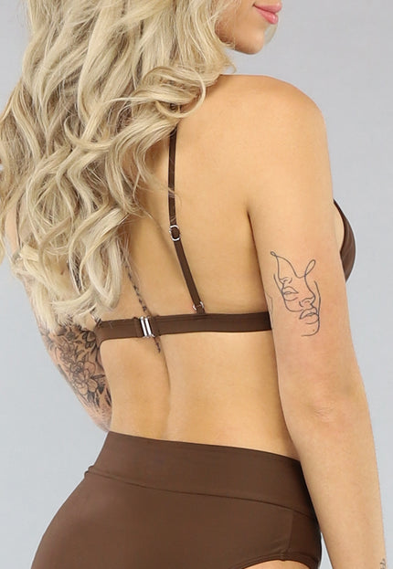 NEW2404 Bruine Bikinitop met Uitneembare Pads in Triangel