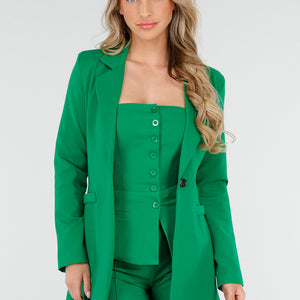 OP=OP.AV.12 Donkergroene Halflange Blazer met Stretch