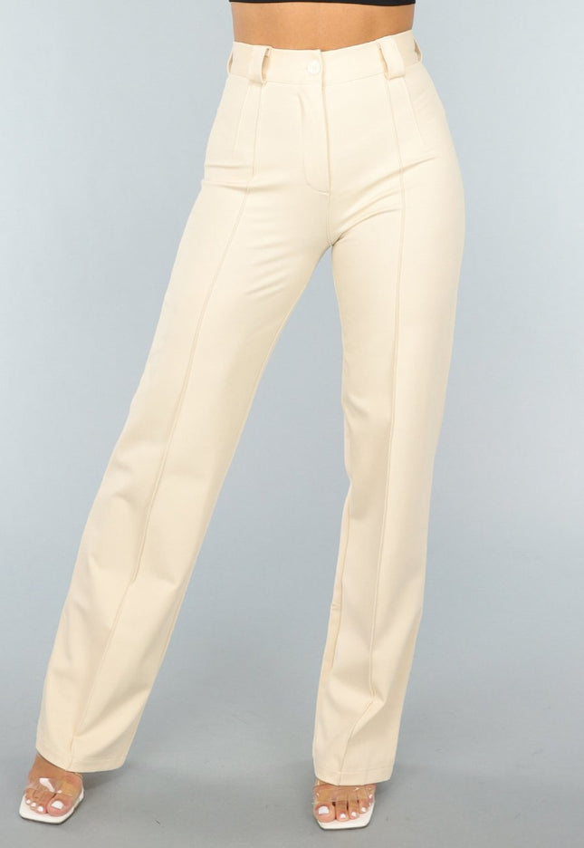 NEW2404 Elastische Straight Leg Pantalon in Beige
