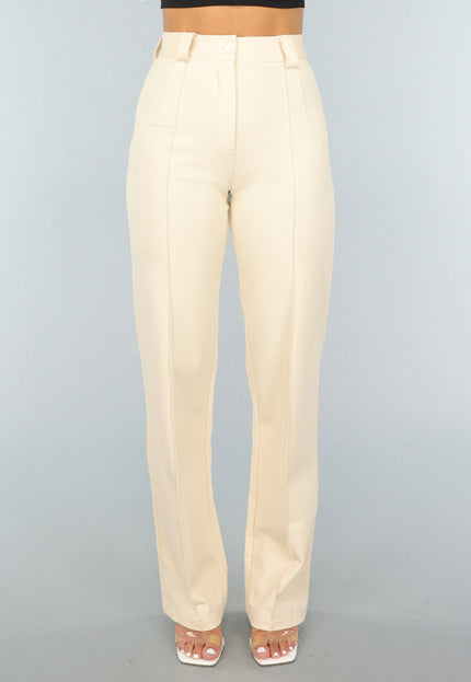 NEW2404 Elastische Straight Leg Pantalon in Beige