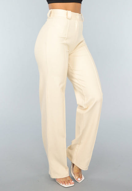 NEW2404 Elastische Straight Leg Pantalon in Beige
