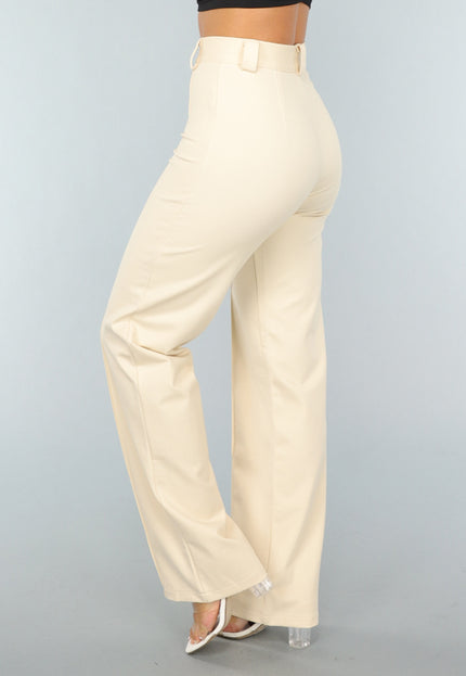 NEW2404 Elastische Straight Leg Pantalon in Beige