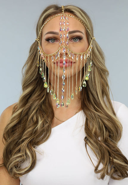 NEW2404 Gouden Gezichts Ketting met Holografische Diamanten