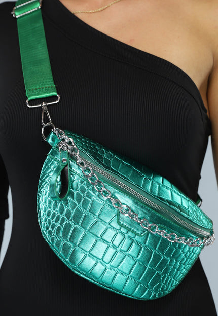 NEW2404 Groene Metallic Croco Fanny Bag