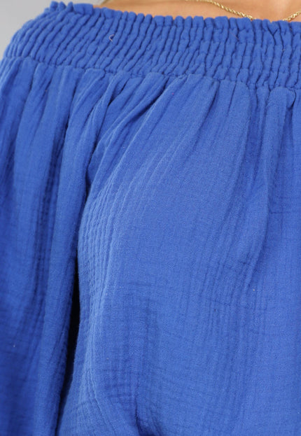 NEW2404 Kobalt Blauwe Mousseline Playsuit met Flair Mouwen