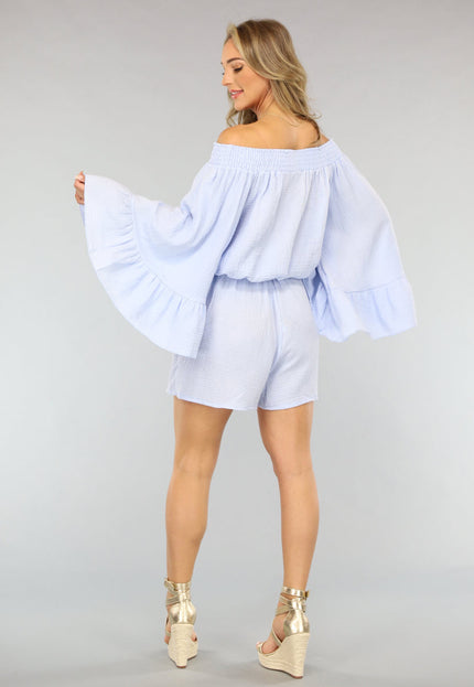 NEW2404 Lichtblauwe Stretch Playsuit van Mousseline Stof