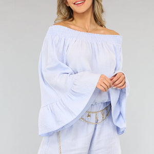 NEW2404 Lichtblauwe Stretch Playsuit van Mousseline Stof