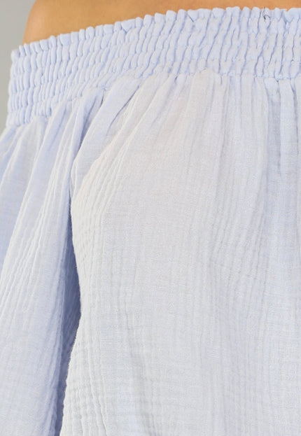 NEW2404 Lichtblauwe Stretch Playsuit van Mousseline Stof