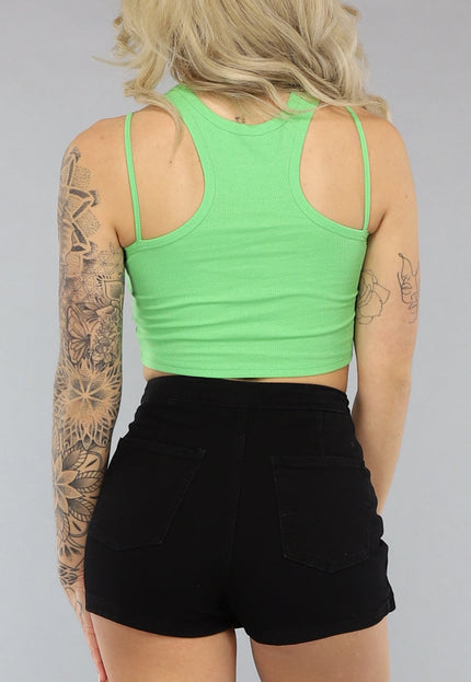 NEW2404 Lichtgroene Top met Uitsnede in Cropped Model