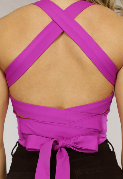 NEW2404 Paarse Strakke Top met Strappy Rug Detail