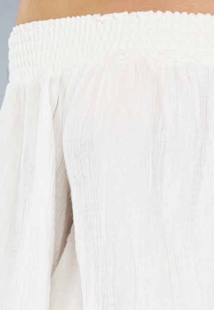 NEW2404 Witte Loose Fit Playsuit van Mousseline Stof