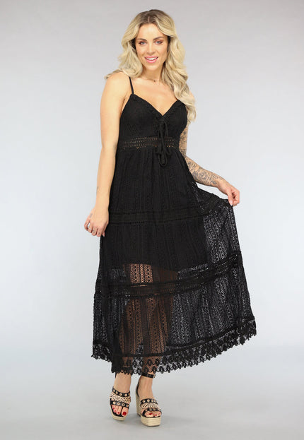 NEW2404 Zwarte Gehaakte Jurk in Boho Stijl