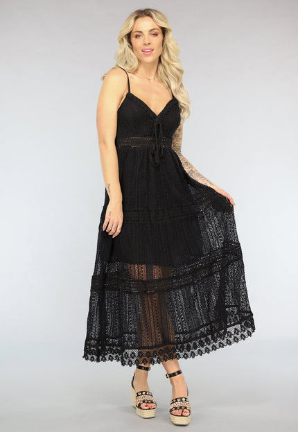 NEW2404 Zwarte Gehaakte Jurk in Boho Stijl