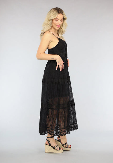 NEW2404 Zwarte Gehaakte Jurk in Boho Stijl