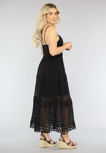 NEW2404 Zwarte Gehaakte Jurk in Boho Stijl