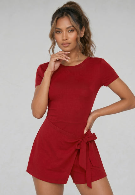NEW240626 Bordeaux Rood Mini Jurkje met Stretch en Short