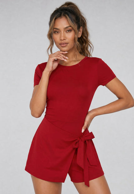 NEW240626 Bordeaux Rood Mini Jurkje met Stretch en Short