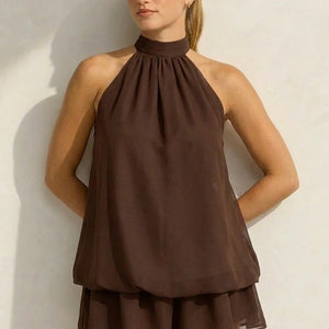 NEW240626 Bruin Halter Jurkje met Open Rug