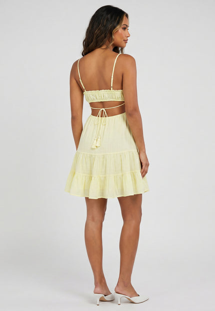 NEW240626 Gele Mousseline Jurk met Open Rug