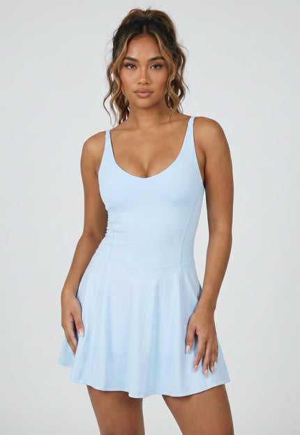 NEW240626 Lichtblauw Mini Stretch Jurk met Pads en Short