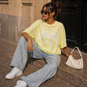 NEW240626 Lichtgeel Oversized T-Shirt met Tekstprint