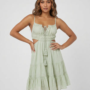 NEW240626 Mintgroene Mousseline Jurk