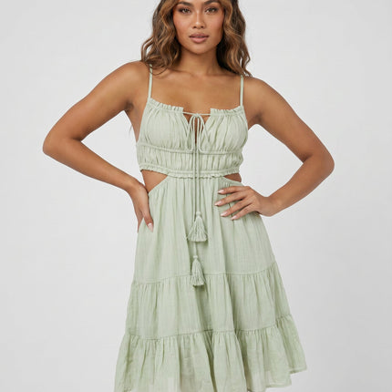 NEW240626 Mintgroene Mousseline Jurk