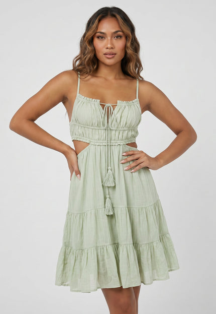 NEW240626 Mintgroene Mousseline Jurk