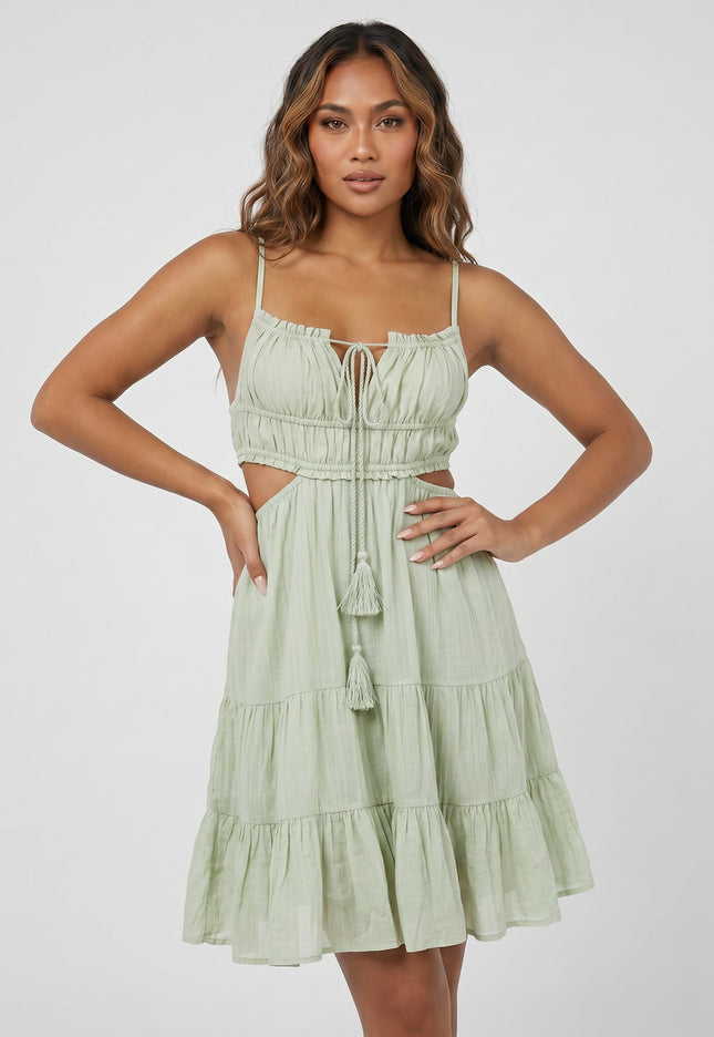 NEW240626 Mintgroene Mousseline Jurk