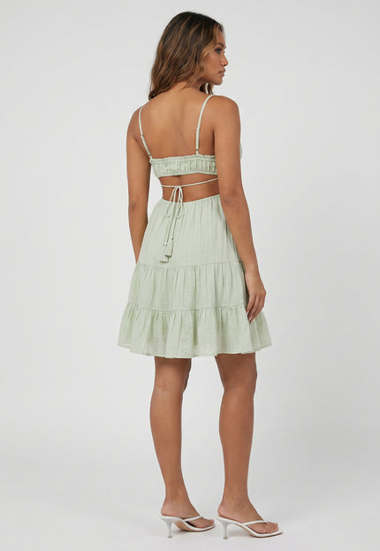 NEW240626 Mintgroene Mousseline Jurk