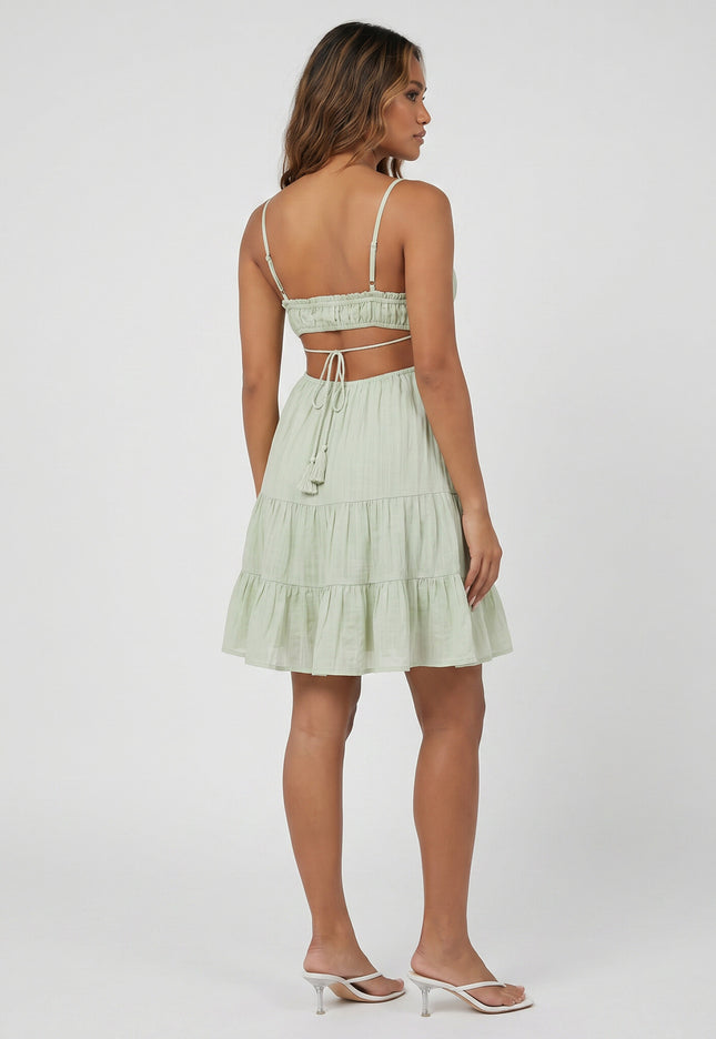 NEW240626 Mintgroene Mousseline Jurk