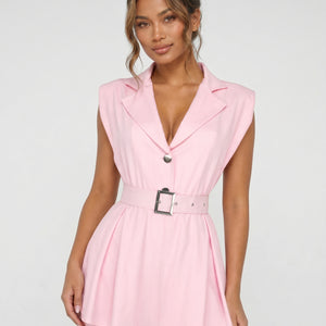 NEW240626 Roze Blazer Playsuit met Ceintuur