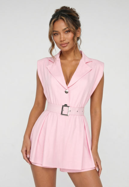 NEW240626 Roze Blazer Playsuit met Ceintuur