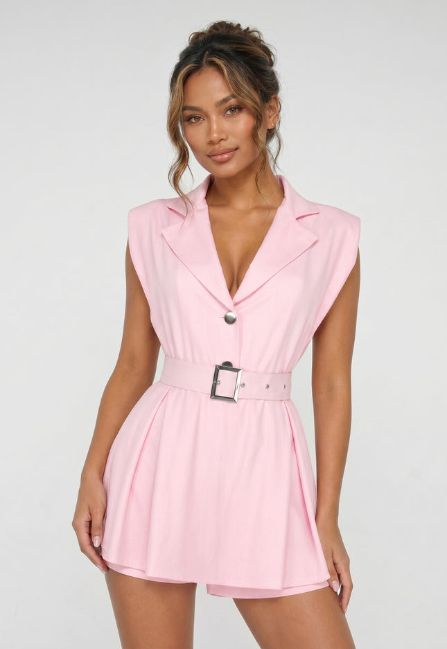 NEW240626 Roze Blazer Playsuit met Ceintuur