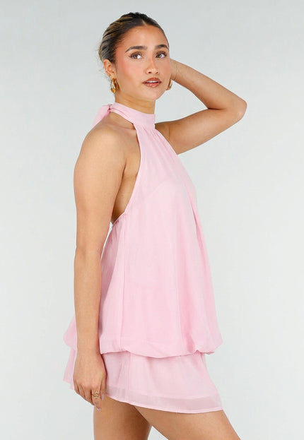 NEW240626 Roze Halter Jurkje met Open Rug