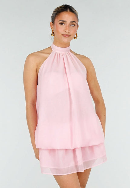 NEW240626 Roze Halter Jurkje met Open Rug