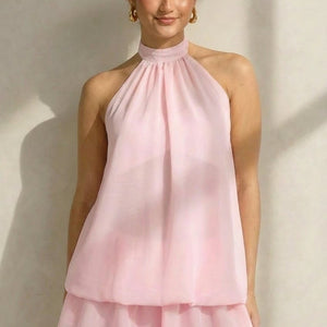 NEW240626 Roze Halter Jurkje met Open Rug