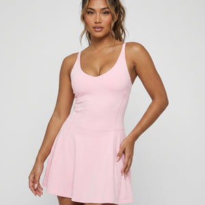 NEW240626 Roze Mini Stretch Jurk met Pads en Short