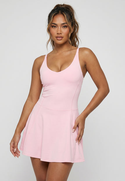 NEW240626 Roze Mini Stretch Jurk met Pads en Short