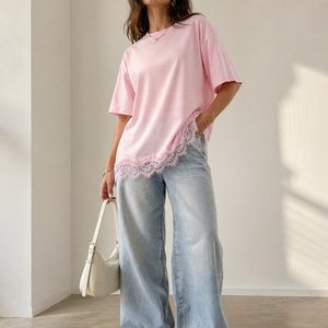 NEW240626 Roze T-Shirt met Kantzoom