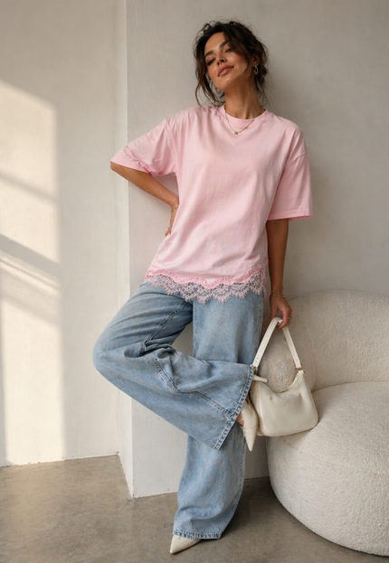 NEW240626 Roze T-Shirt met Kantzoom